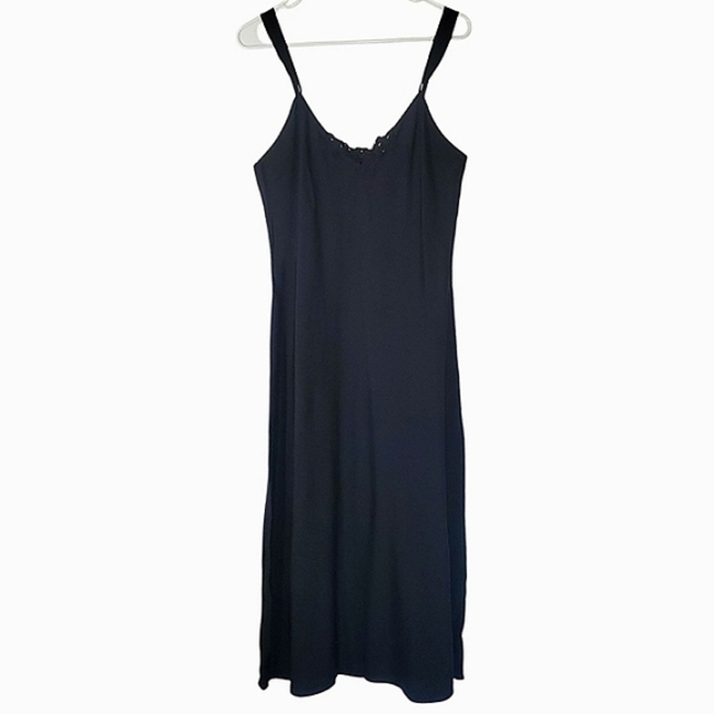 2372 * Vanity Fair Vintage Satin Look Slip Dress Black Size 36 32"/42